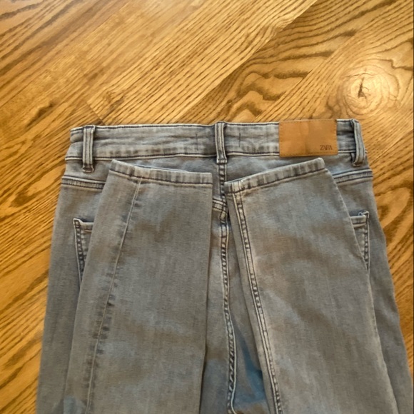 Zara denim vintage wash grey charcoal high rise straight leg ankle jeans - Picture 9 of 13